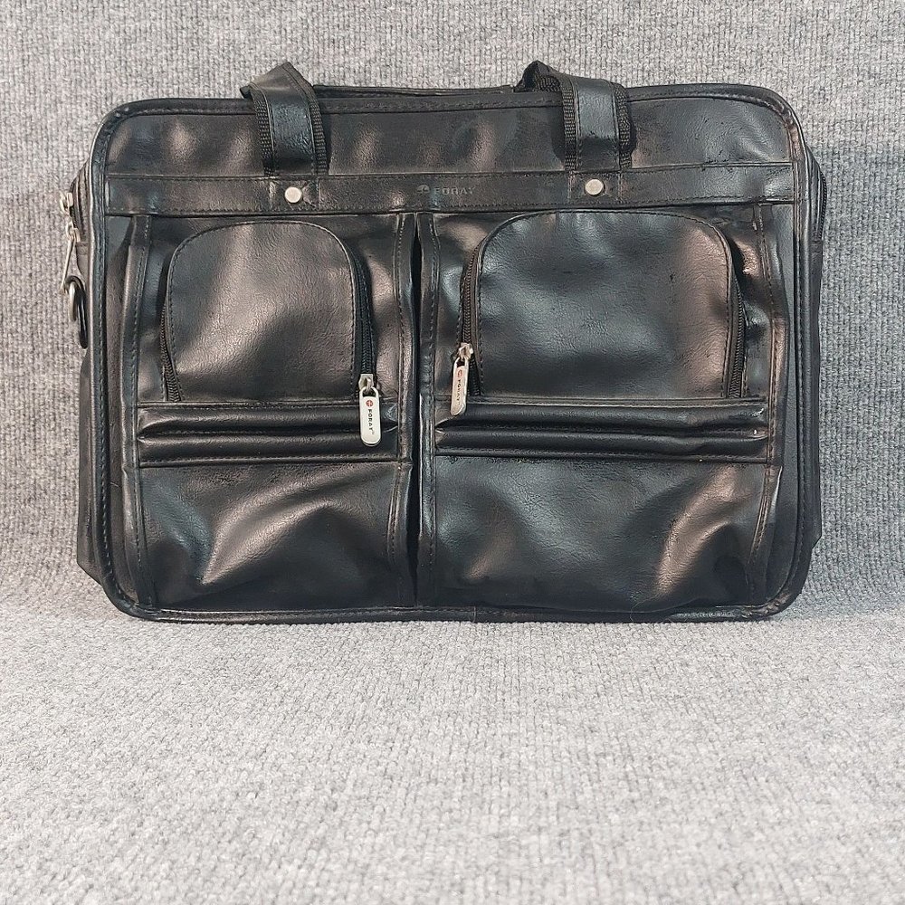 Foray Leather Brief Case Black with Removable Strap 17 x 12 Laptop Etc.
